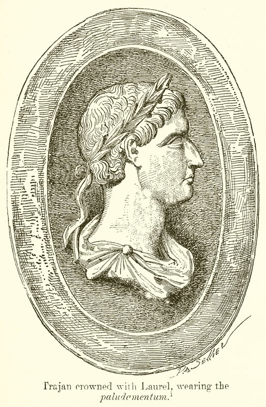 Trajan ukoronowany lasurem, noszący paludcmentum autorstwa English School