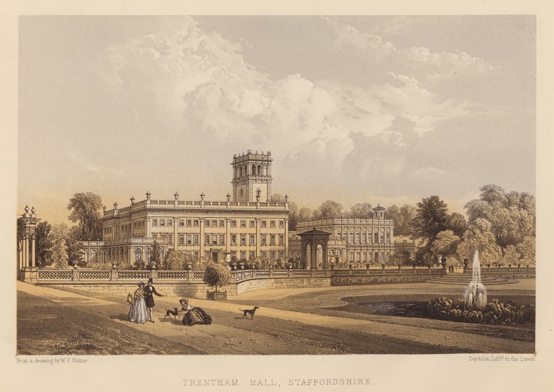 Trentham Hall, Staffordshire (akwatinta) autorstwa English School