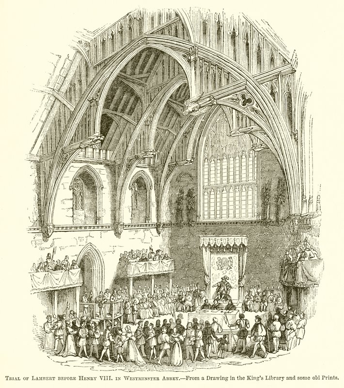 Proces Lamberta przed Henrykiem VIII w Opactwie Westminsterskim autorstwa English School