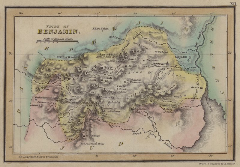 Plemię Benjamina (kolorowy grawerunek) autorstwa English School