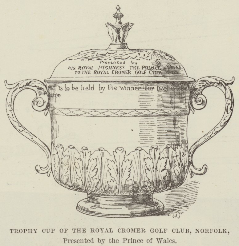 Puchar Trofeum Królewskiego Klubu Golfowego Cromer, Norfolk, wręczany przez Księcia Walii (grawerunek) autorstwa English School