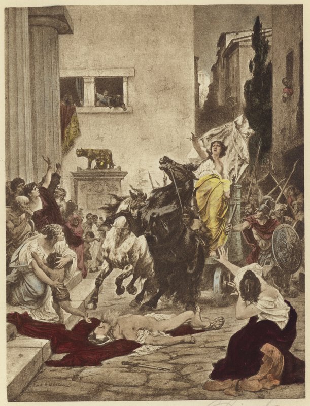 Tullia przejeżdżająca nad zwłokami ojca autorstwa English School