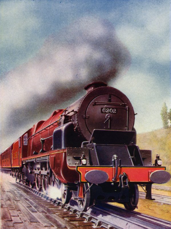 Lokomotywa parowa 4-6-2 Pacific z napędem turbinowym linii London, Midland i Scottish Railway (kolor lito) autorstwa English School