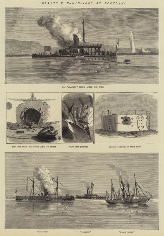 Wieżyczki v Broadsides w Portland (grawerowanie) autorstwa English School