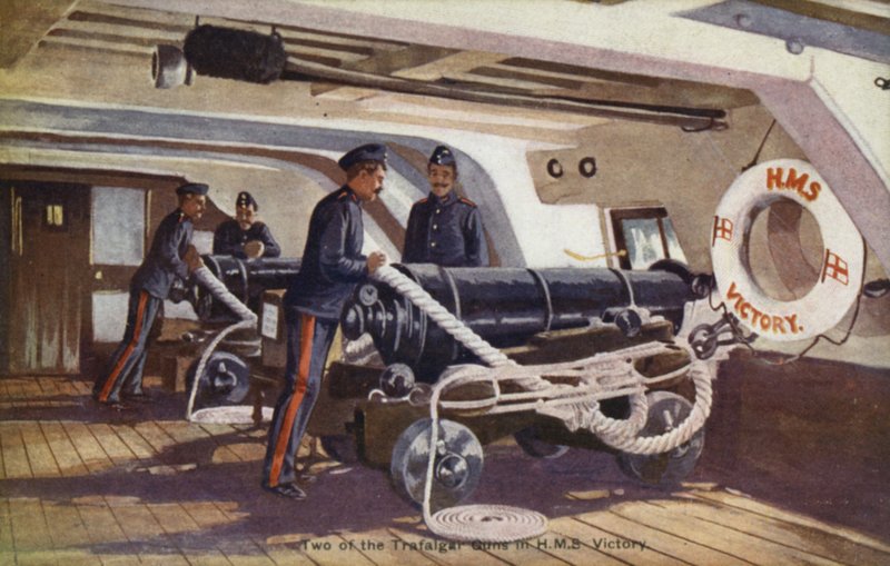 Dwa pistolety Trafalgar w HMS Victory (kolor lito) autorstwa English School