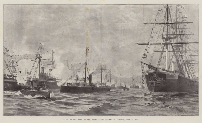 Typy marynarki wojennej w Royal Naval Review w Spithead, 23 lipca 1887 (lito) autorstwa English School