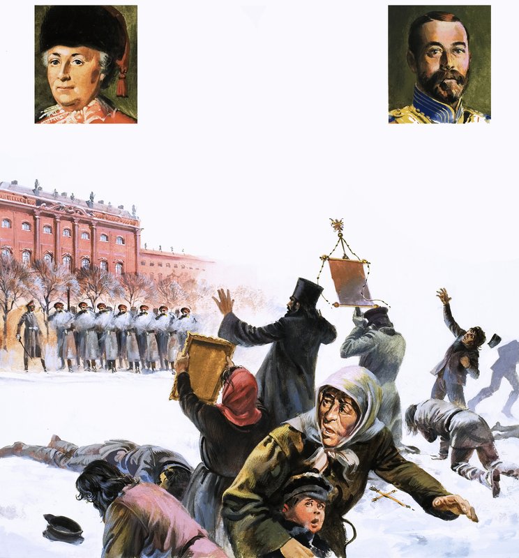 Niezidentyfikowana scena z rewolucji rosyjskiej 1905 autorstwa English School