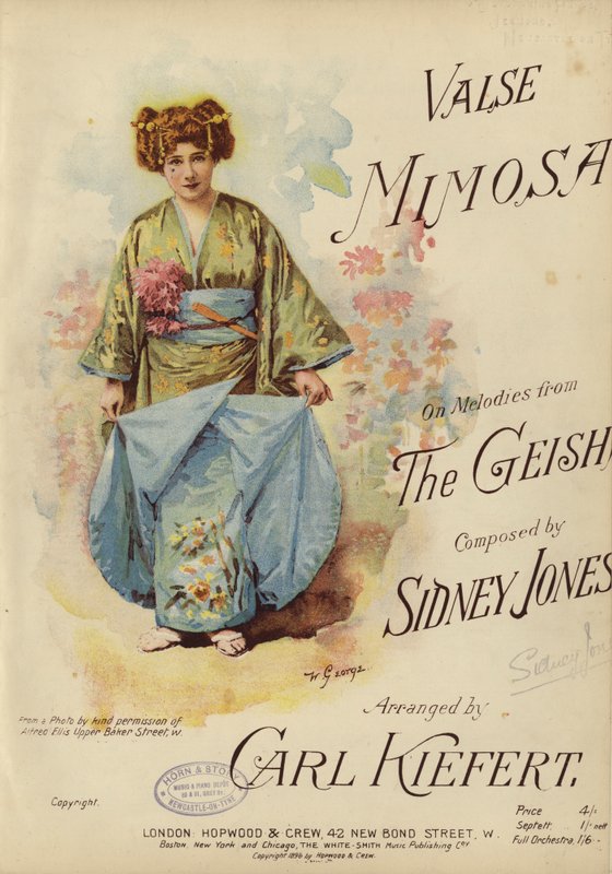 Valse Mimosa, na melodiach z The Geisha, skomponowana przez Sidneya Jonesa i zaaranżowana przez Carla Kiefert (kolor litho) autorstwa English School