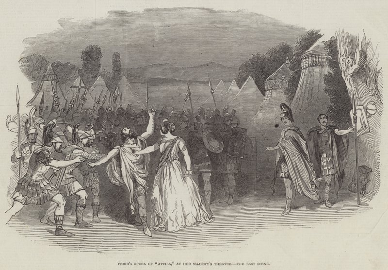Opera Verdiego „Atili” w Teatrze Jej Królewskiej Mości, Ostatnia Scena (rycina) autorstwa English School