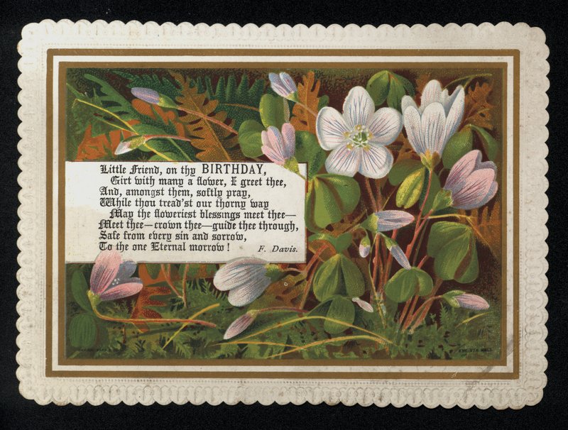Werset F Davisa i kwiaty, kartka z życzeniami urodzinowymi (chromolitho) autorstwa English School