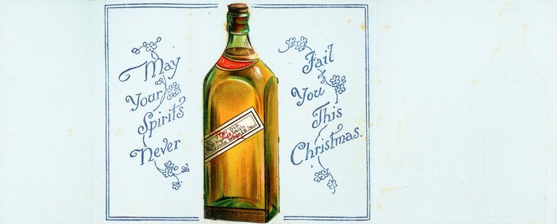 Bardzo stara butelka whisky Highland, kartka świąteczna autorstwa English School