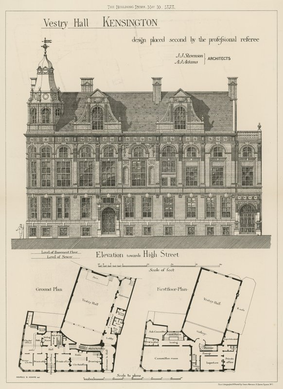 Vestry Hall, Kensington, projekt zajął drugie miejsce przez profesjonalnego sędziego autorstwa English School