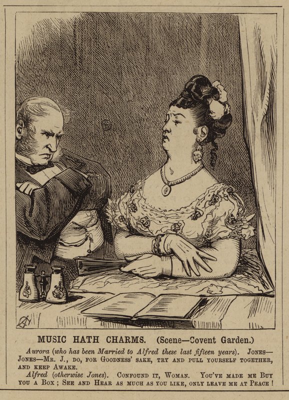 Para wiktoriańska w Covent Garden Opera House, Londyn (grafika) autorstwa English School