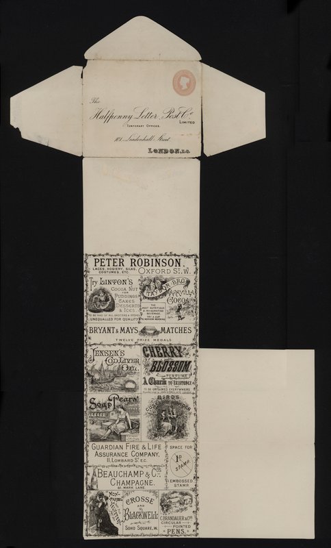 Wiktoriańska papeteria pocztowa firmy Halfpenny Letter Post Company, Leadenhall Street, Londyn (lito) autorstwa English School
