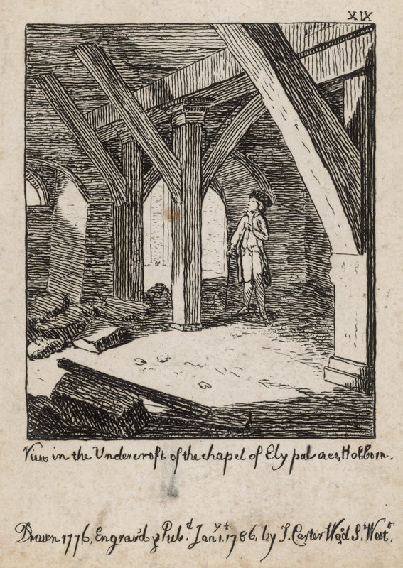Widok w podziemiach kaplicy Pałacu Ely, Holborn autorstwa English School