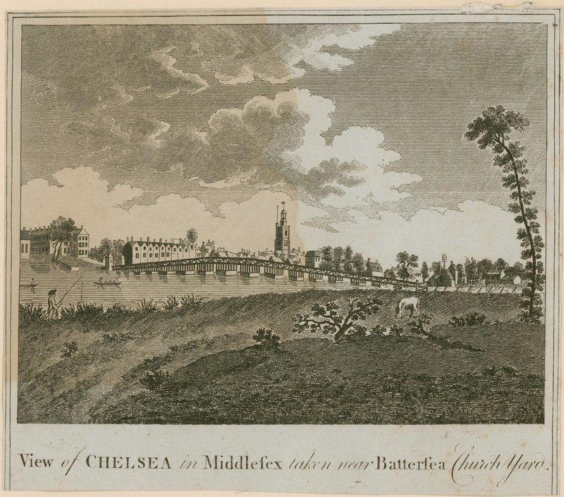 Widok Chelsea w Middlesex w pobliżu Battersea Church Yard autorstwa English School
