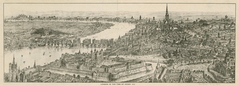 Widok Londynu w czasach króla Henryka VIII autorstwa English School