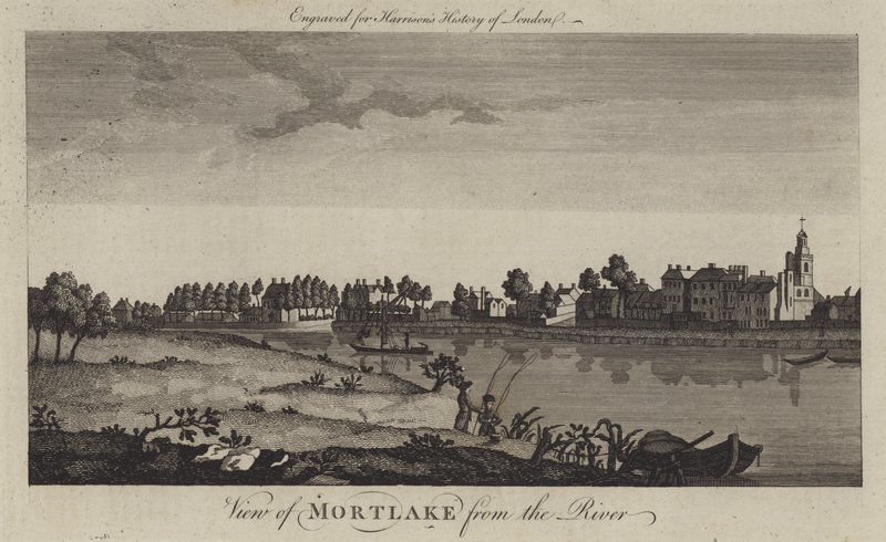 Widok Mortlake od strony Tamizy (rycina) autorstwa English School