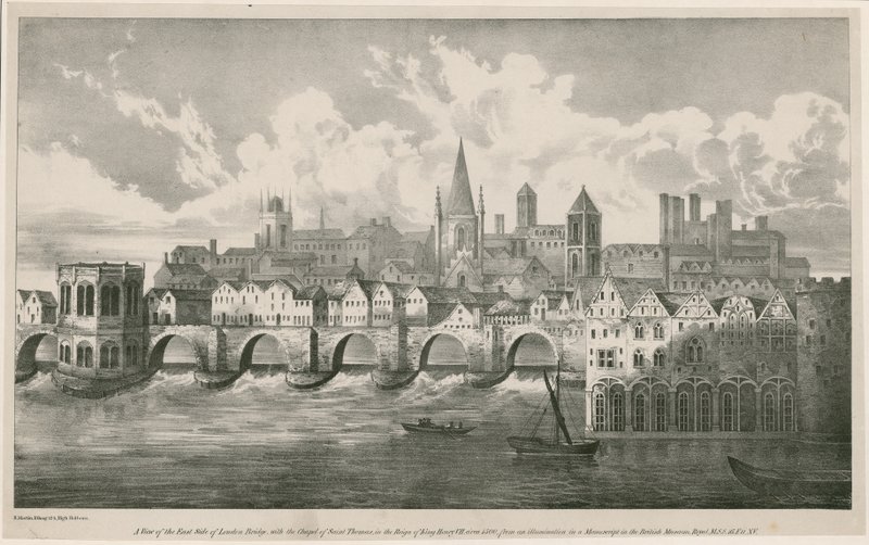 Widok na Most Londyński z czasów panowania króla Henryka VII, ok. 1500 autorstwa English School