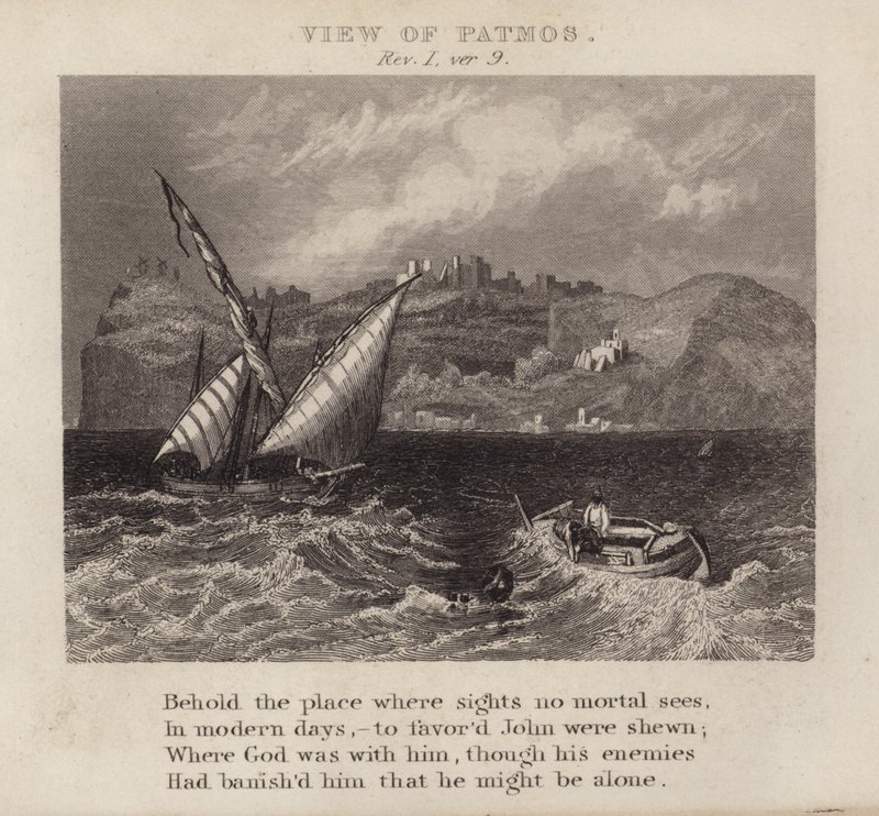 Widok Patmos, Objawienie I, wer. 9 (rycina) autorstwa English School
