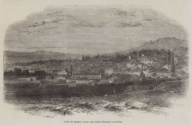 Widok Smyrny od zachodu, Dzielnica Turecka (rycina) autorstwa English School