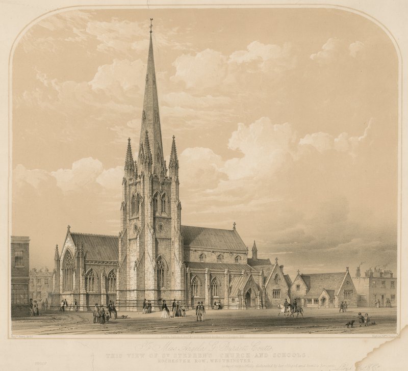 Widok na kościół i szkoły St Stephens, Rochester Row, Westminster autorstwa English School