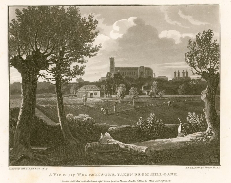 Widok Westminster z Millbank autorstwa English School