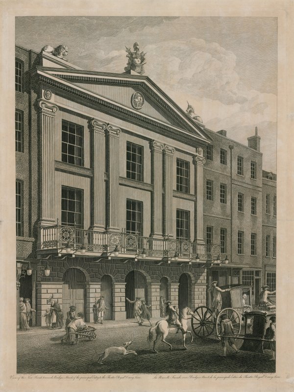 Widok na nowy front, w kierunku Bridges Street, głównego wejścia do Theatre Royal Drury Lane autorstwa English School