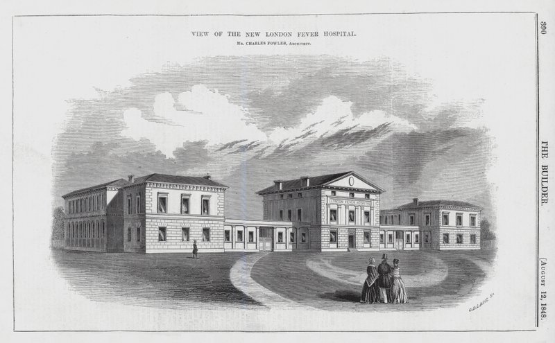 Widok szpitala New London Fever (grawerunek) autorstwa English School
