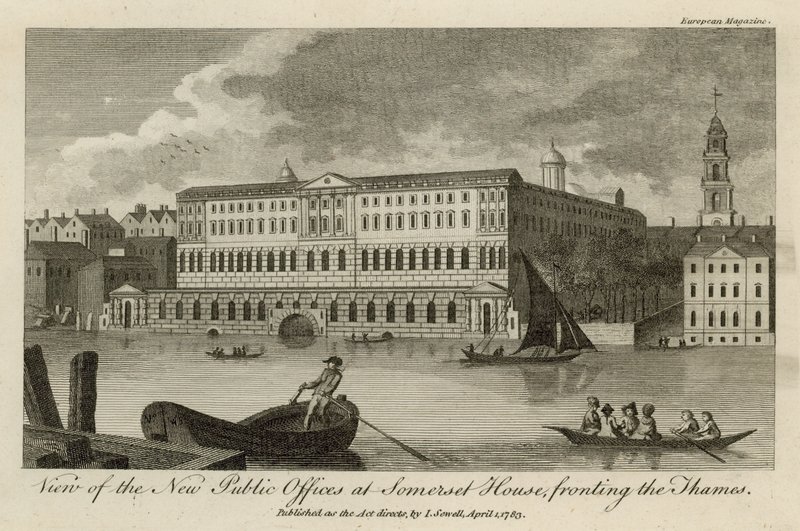 Widok na nowe urzędy publiczne w Somerset House, naprzeciwko Tamizy autorstwa English School