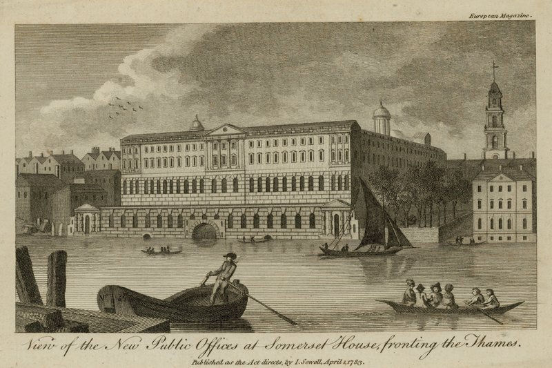 Widok na nowe urzędy publiczne w Somerset House, naprzeciwko Tamizy autorstwa English School