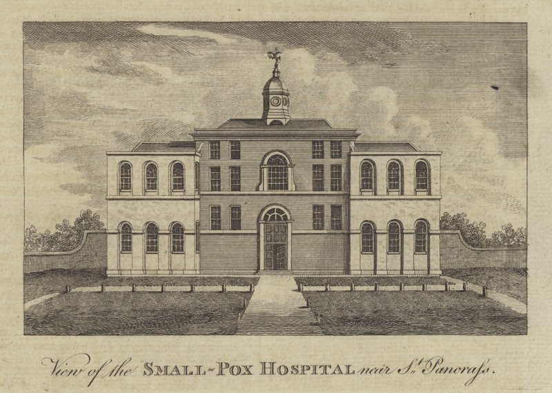 Widok na szpital dla ospy w pobliżu St Pancras w Londynie (rycina) autorstwa English School