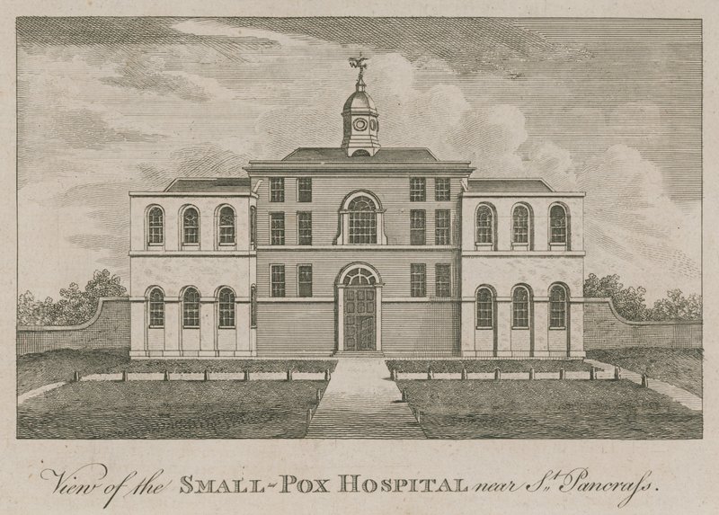 Widok na szpital dla ospy w pobliżu St Pancras w Londynie autorstwa English School