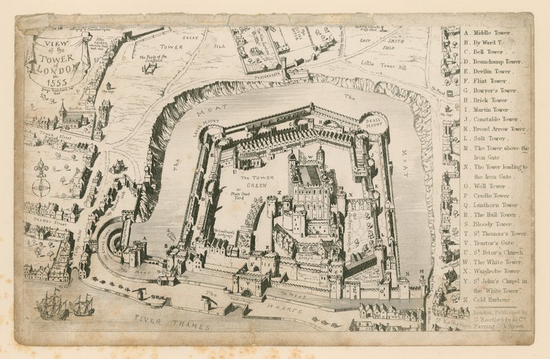 Widok na Tower of London w 1553 autorstwa English School