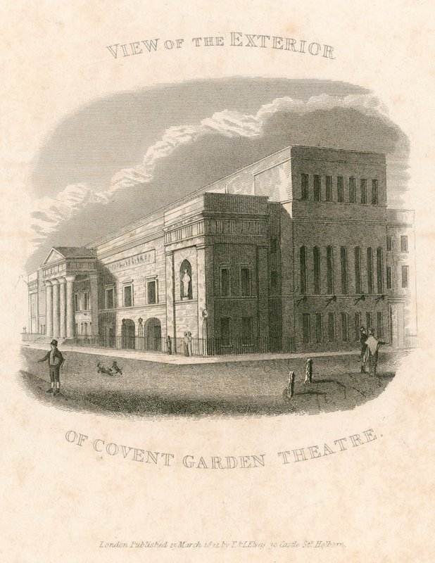 Widok z zewnątrz Covent Garden Theatre, Londyn autorstwa English School
