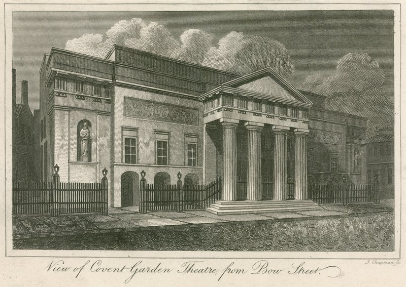 Widok z zewnątrz Covent Garden Theatre w Londynie od Bow Street autorstwa English School