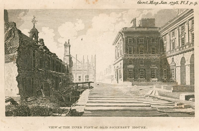 Widok na wewnętrzną część starego Somerset House, Strand, Londyn autorstwa English School