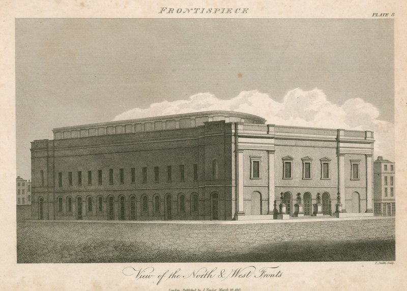 Widok na północne i zachodnie fronty teatru Drury Lane w Londynie autorstwa English School