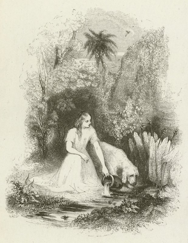 Virginia przy fontannie (rycina) autorstwa English School