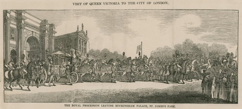 Wizyta królowej Wiktorii w City of London, opuszczając Pałac Buckingham autorstwa English School