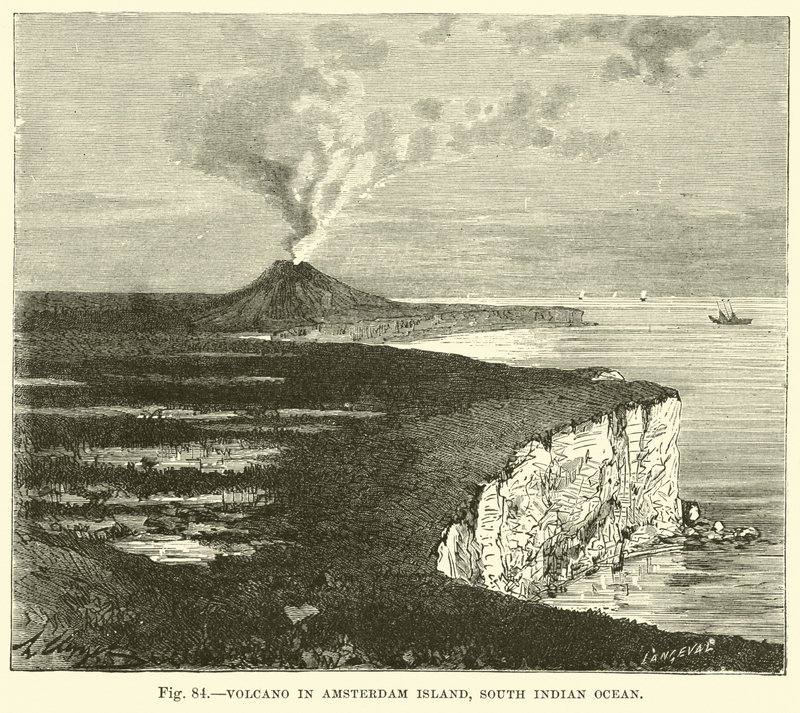 Wulkan na wyspie Amsterdam, Południowy Ocean Indyjski autorstwa English School