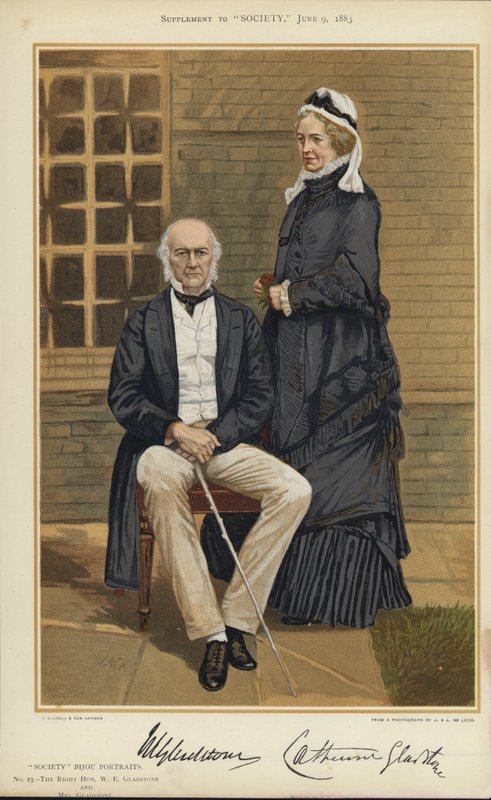 W E Gladstone i pani Gladstone (kolorowa litografia) autorstwa English School