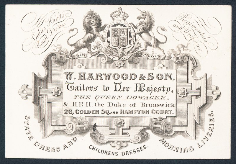 W Harwood & Son, krawcy, karta handlowa autorstwa English School