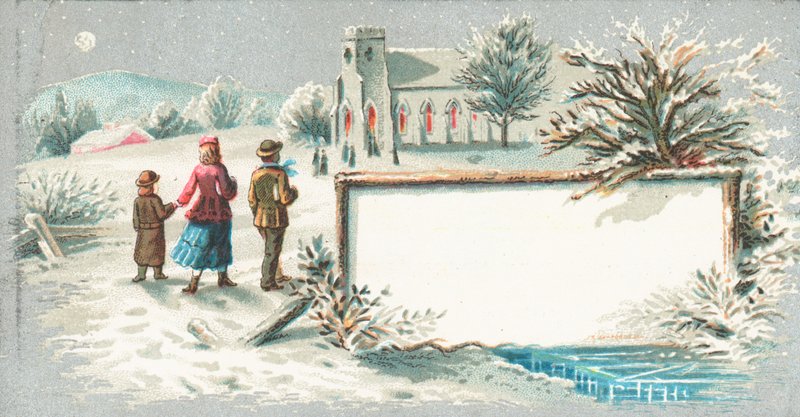 Chodzenie do kościoła, kartka świąteczna autorstwa English School