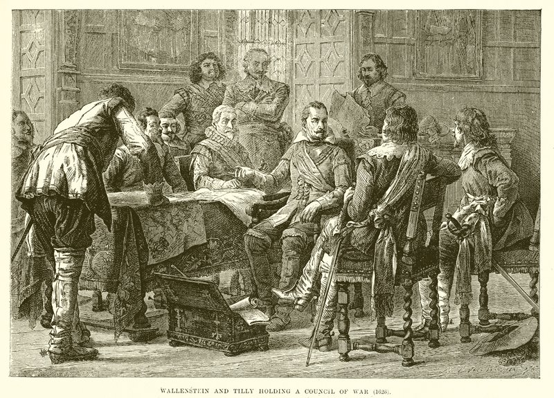 Wallenstein i Tilly na naradzie wojennej (1626) autorstwa English School