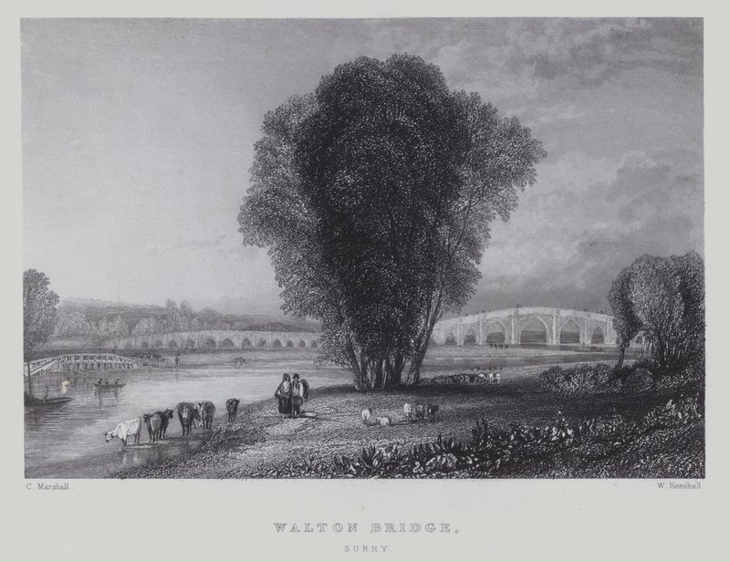 Walton Bridge, Surrey (grawerowanie) autorstwa English School
