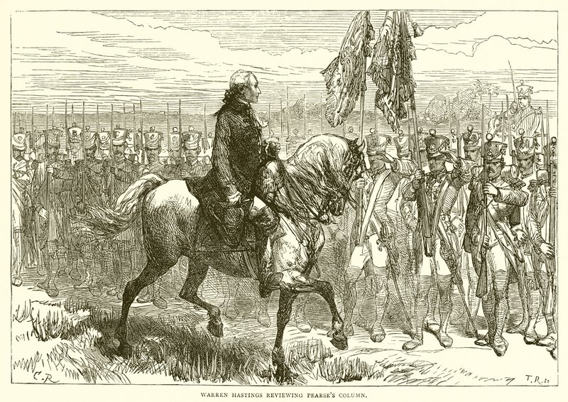 Warren Hastings przegląda kolumny Pearses autorstwa English School