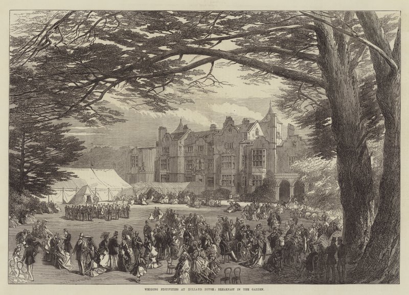 Wesele w Holland House, Śniadanie w ogrodzie (grawerowanie) autorstwa English School