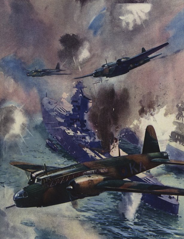 Bombowce Wellington atakują niemiecką bazę morską w Kilonii, 1939 autorstwa English School