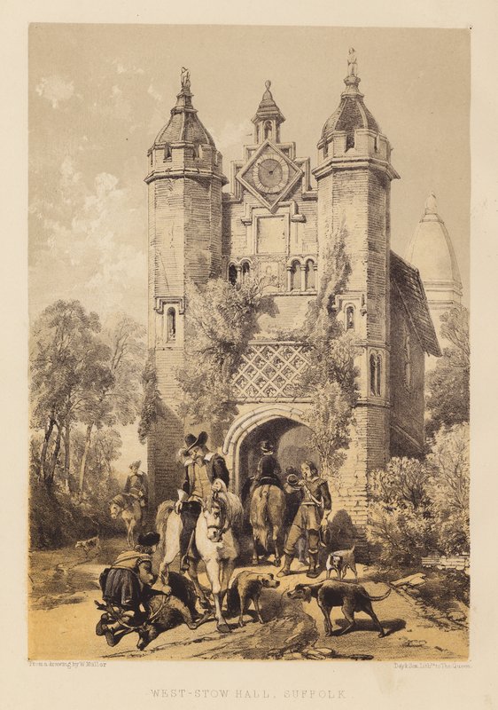 West-Stow Hall, Suffolk (akwatinta) autorstwa English School